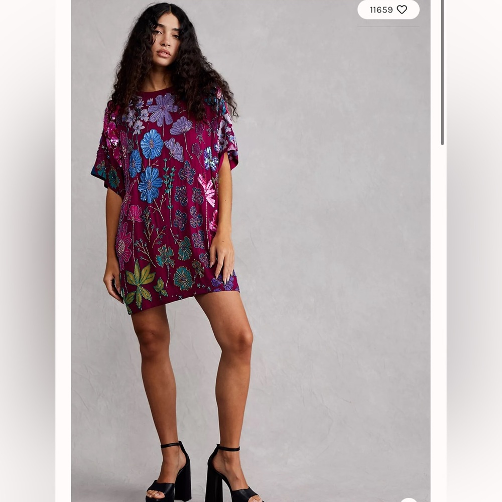Free People Jewel Embellished Beaded Colorful T Shirt Mini Dress